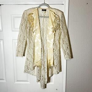 Vintage Dollar Lace Beaded Sequin 60s Jacket Womens Medium Pearl White USA 70s